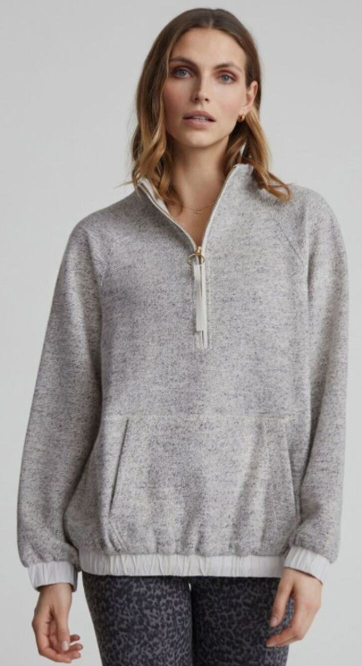 Varley Barnett Half Zip Sweater Gray Marled Knit Large Cozy Relaxed Neutral